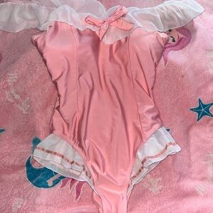 Retro Stage pink ruffle One Piece Swimsuit